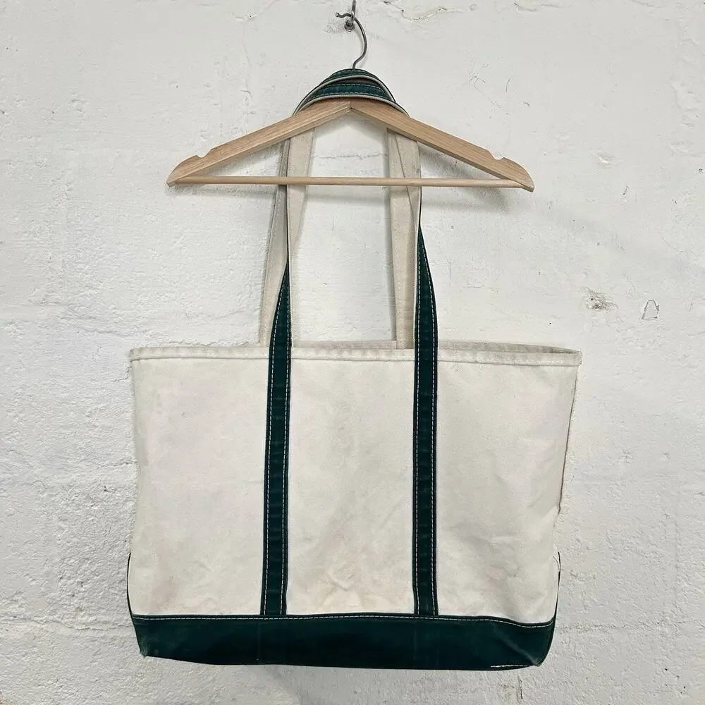 Vintage L.L. Bean Canvas Boat & Tote Bag Large “Green White”